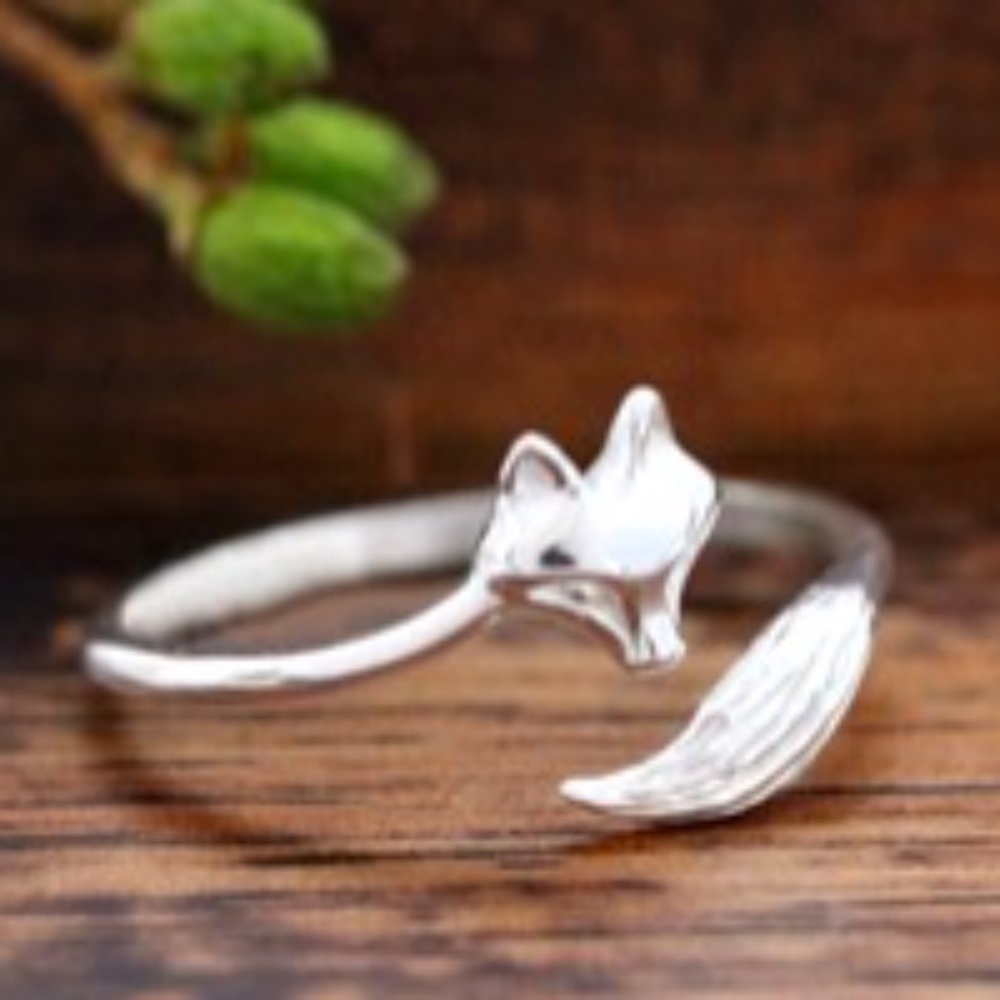Silver Tone Stainless Steel Fox Wrap Ring Adjustable Pinky Ring NIP - Picture 3 of 6